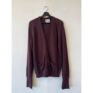 Vintage Sears Kings Road Sweater Medium Choclate Cardigan Orlon Button Front 70s